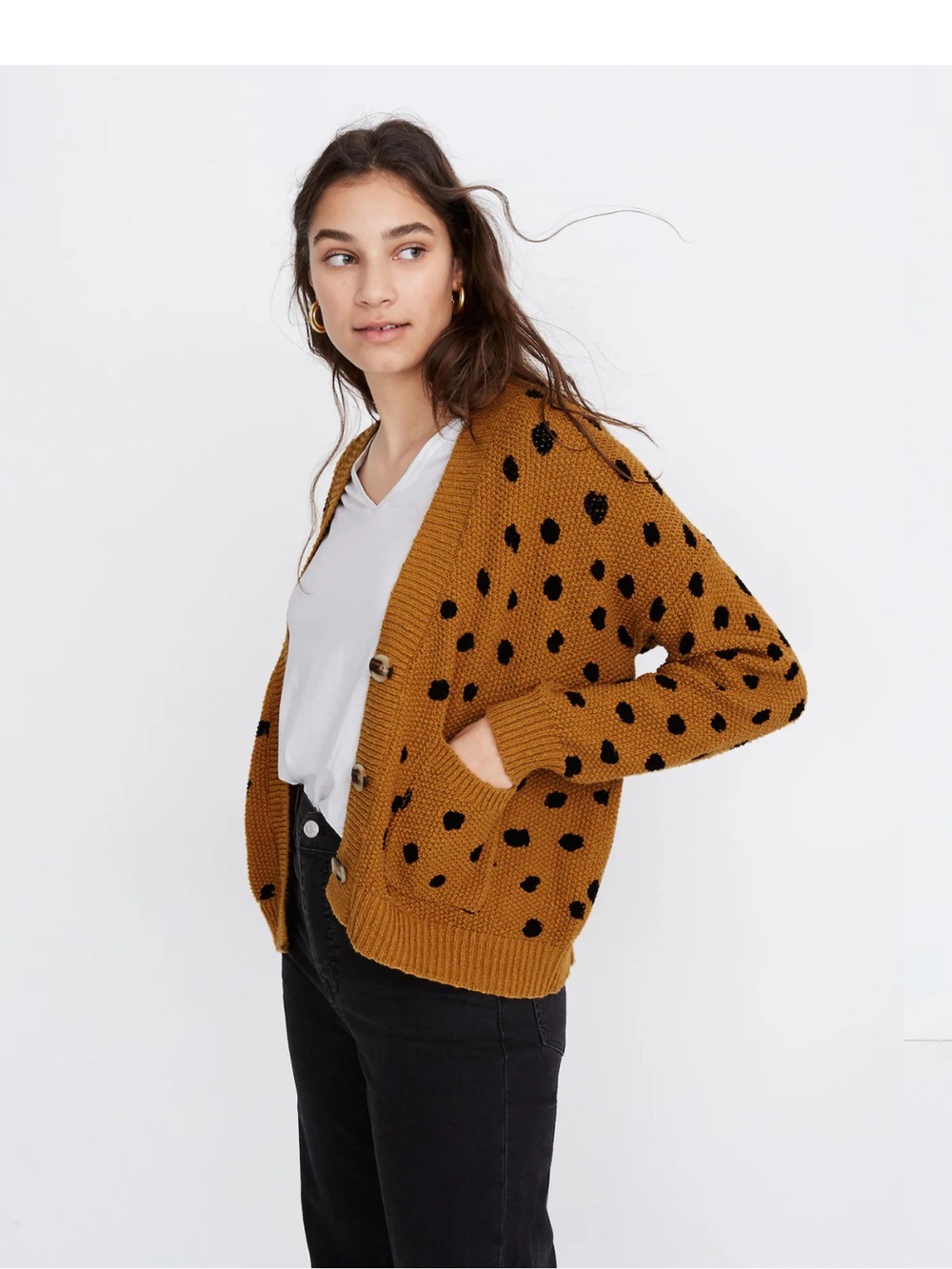 Hillview Cardigan Sweater in Painted Spots Egyptian Gold Size M